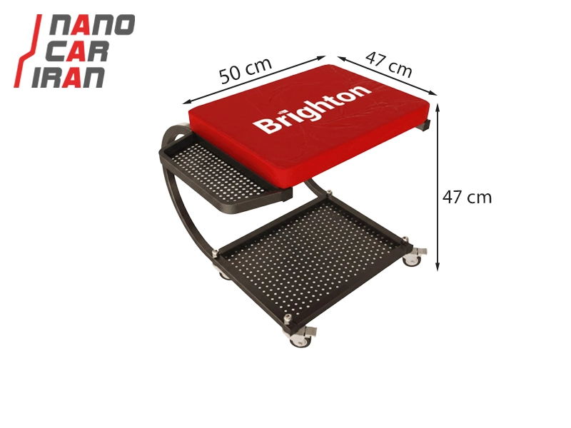 صندلی فلزی U شکل چرخ‌دار دیتیلینگ برایتون با جعبه ابزار – رنگ قرمز